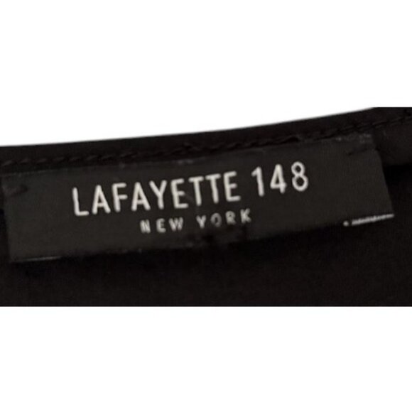 Lafayette 148 New York puff tie sleeves V neck blouse black women's size L - Picture 3 of 3